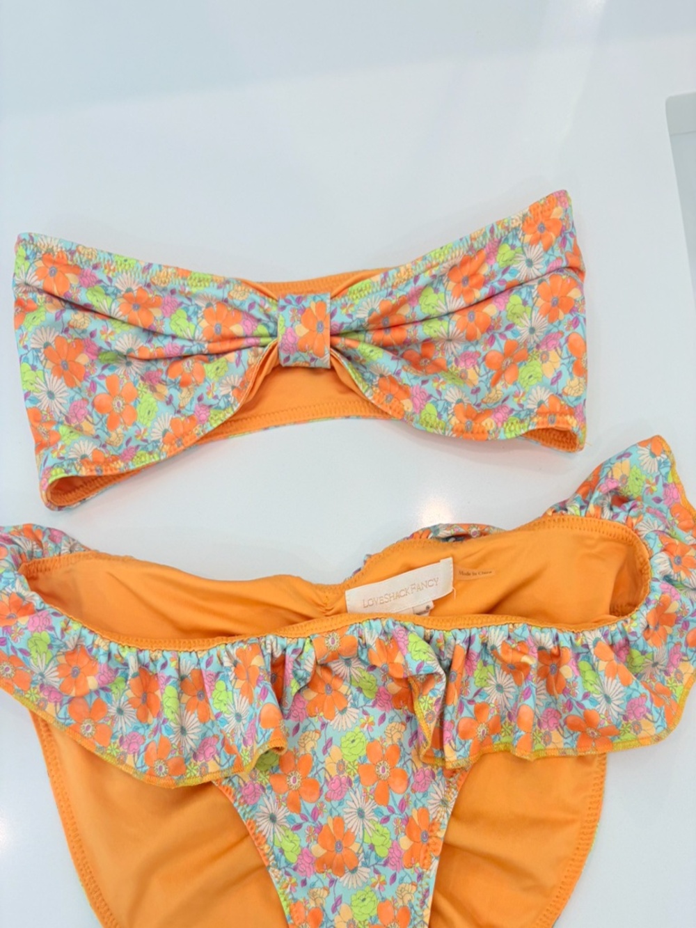 Love Shack Fancy Tallie Floral Ruffle Bikini Set- Size Small